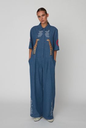 Out of Office Embroidered Jumpsuit - Summer Blue