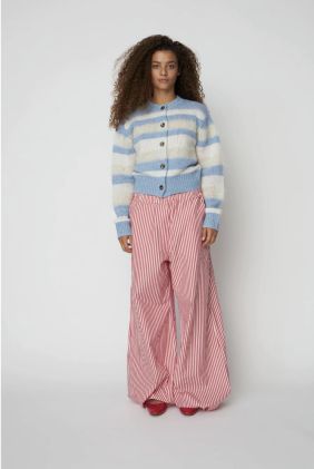 Striped Mohair Cardigan - Creme Blue Stripes