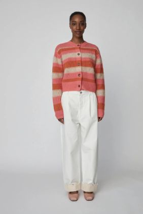 Striped Mohair Cardigan - Sunset Orange